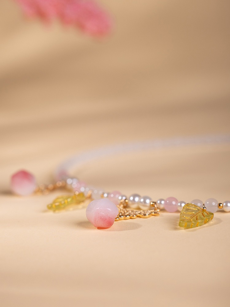 Women Short Necklace Pearl Pink Peach Ming Style