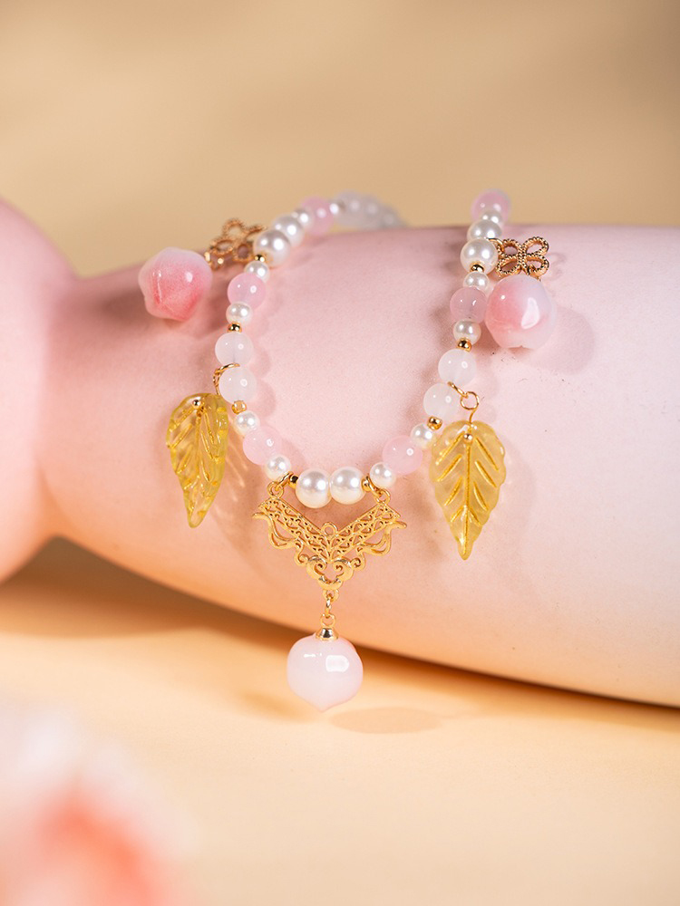 Women Short Necklace Pearl Pink Peach Ming Style
