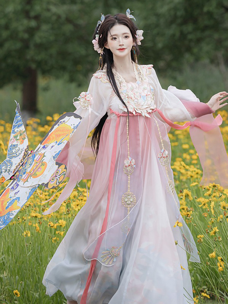 Women Summer Qixiong Hanfu Suit Flower Fairy Cosplay Dress