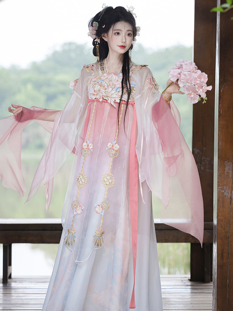 Women Summer Qixiong Hanfu Suit Flower Fairy Cosplay Dress