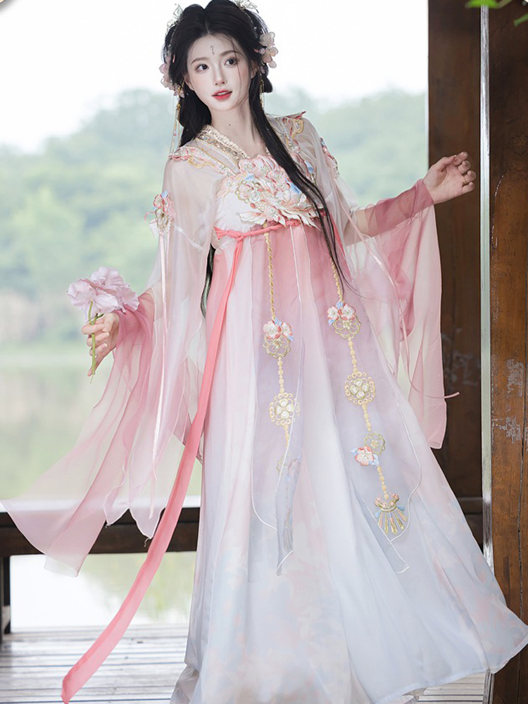 Women Summer Qixiong Hanfu Suit Flower Fairy Cosplay Dress