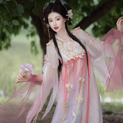 Women Summer Qixiong Hanfu Suit Flower Fairy Cosplay Dress