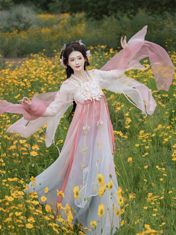 Women Summer Qixiong Hanfu Suit Flower Fairy Cosplay Dress