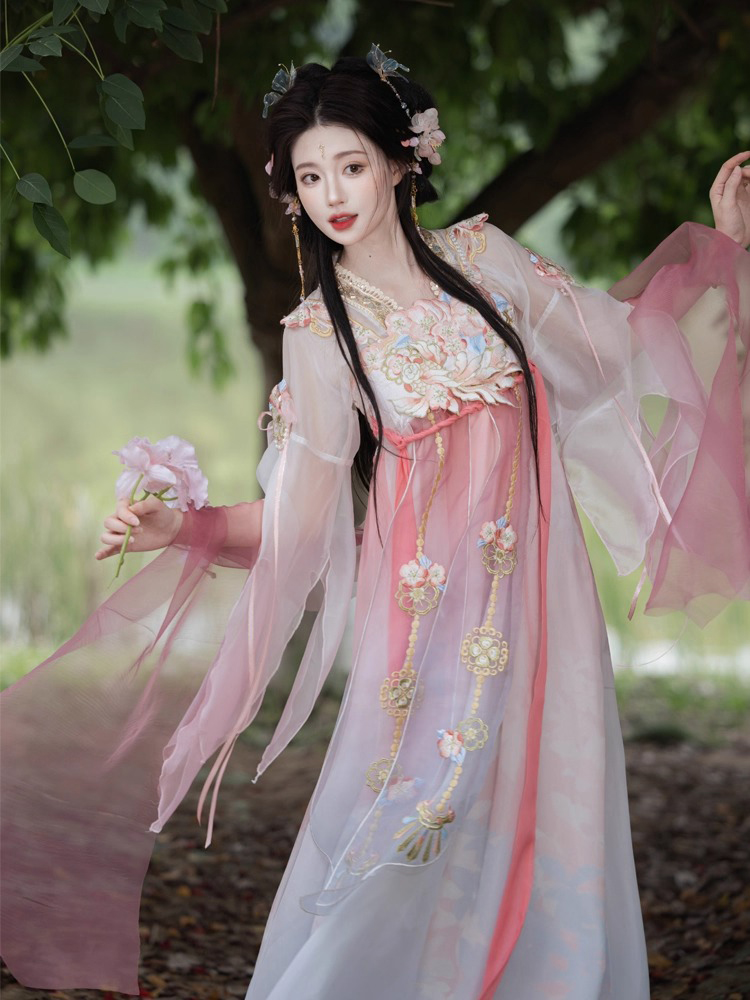 Women Summer Qixiong Hanfu Suit Flower Fairy Cosplay Dress