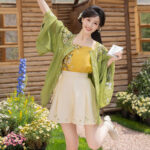 Women Summer Seasonal Hanfu Round-Neck Blouse Green Clothing