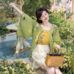 Women Summer Seasonal Hanfu Round-Neck Blouse Green Clothing