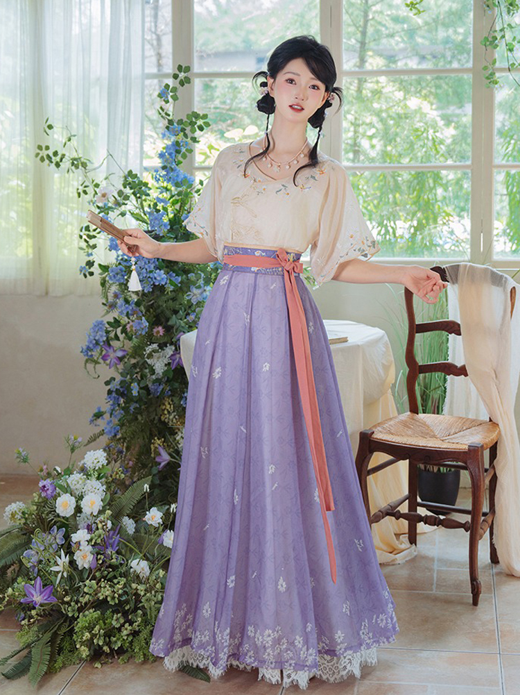 Women Tang Dynasty Summer Hanfu Casual Short-Sleeved Retro Clothing