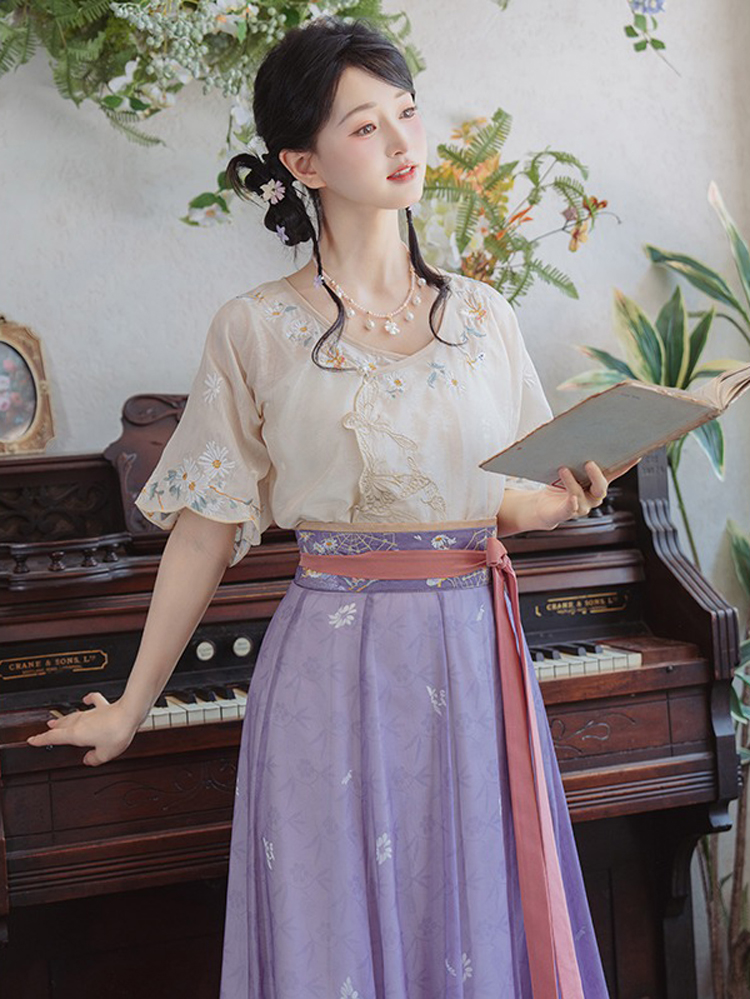 Women Tang Dynasty Summer Hanfu Casual Short-Sleeved Retro Clothing