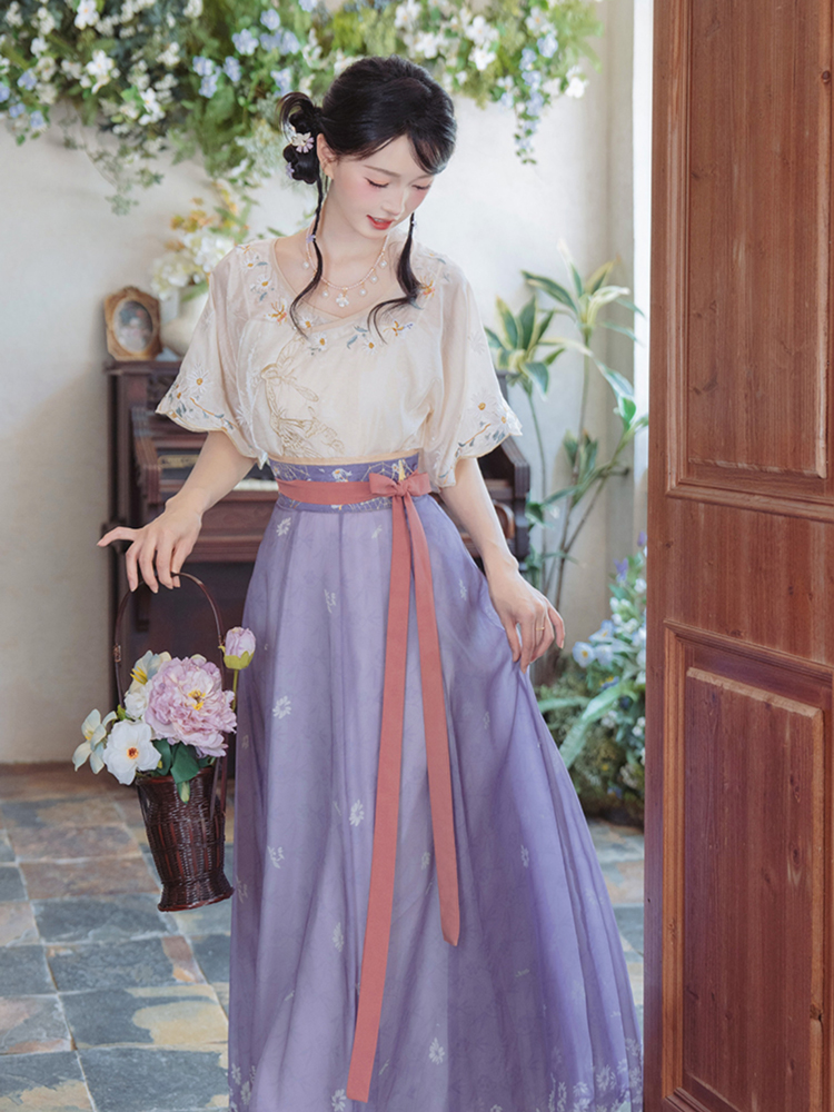 Women Tang Dynasty Summer Hanfu Casual Short-Sleeved Retro Clothing