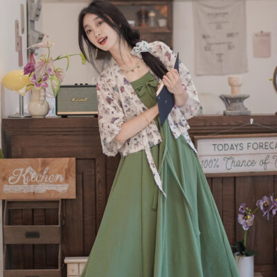 Women Summer Casual Loose Strapless Dress Chest-Length Hanfu Set