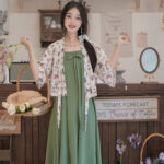 Women Summer Casual Loose Strapless Dress Chest-Length Hanfu Set
