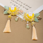 Children Hair Accessories Mid-Autumn Festival Cute Moon Bunny Hair Clips Hanfu Cinnamon Tassel