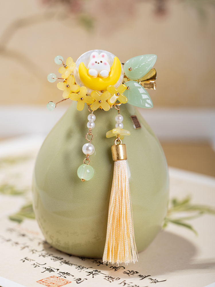 Children Hair Accessories Mid-Autumn Festival Cute Moon Bunny Hair Clips Hanfu Cinnamon Tassel