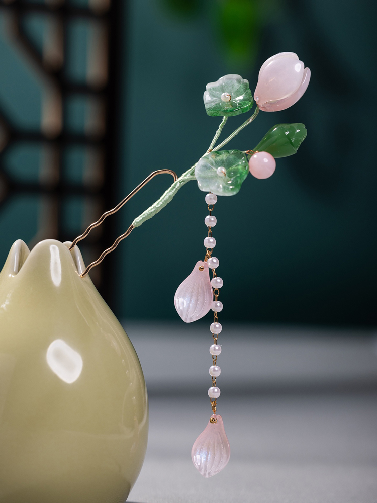 Classical Hanfu Hairpin Lotus Long Tassel Ladies Hair Accessories