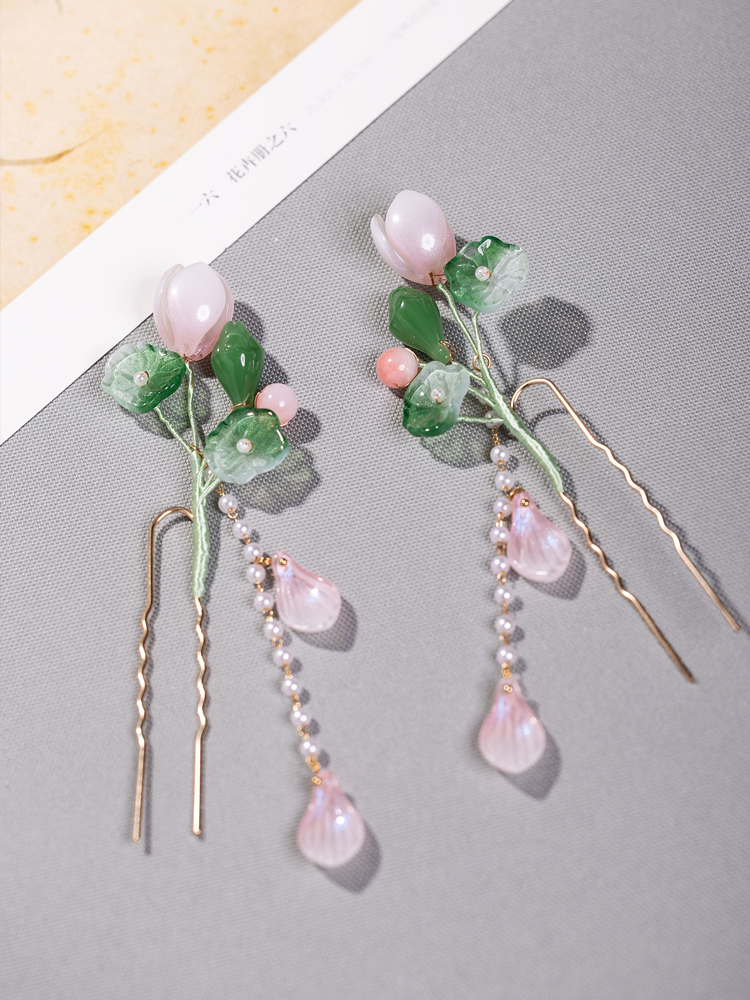 Classical Hanfu Hairpin Lotus Long Tassel Ladies Hair Accessories