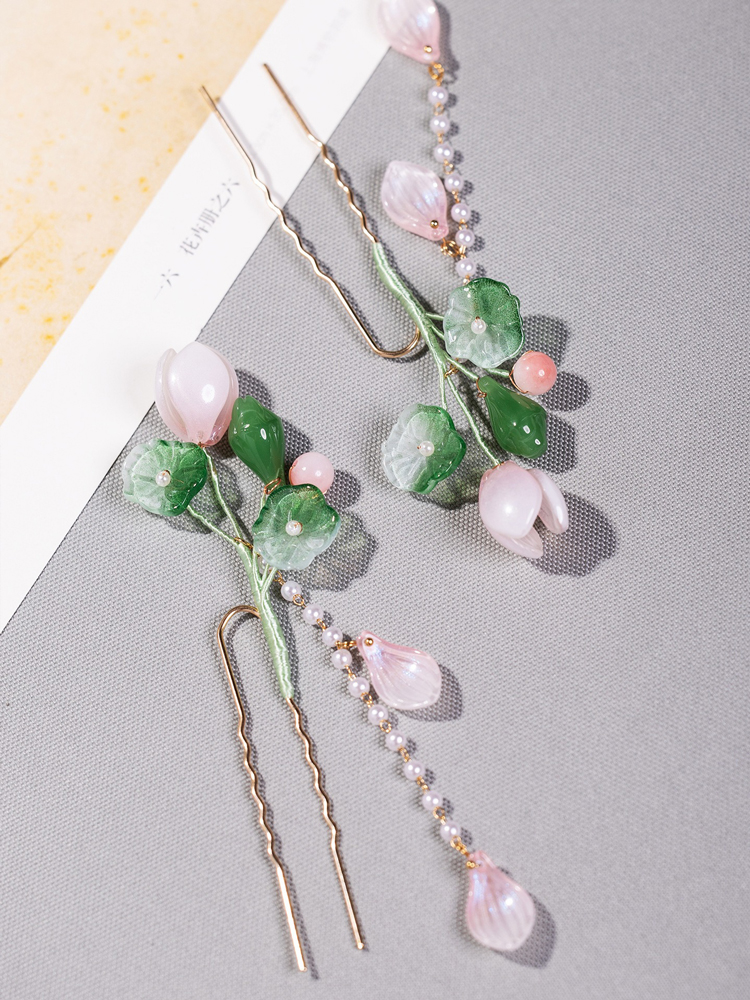 Classical Hanfu Hairpin Lotus Long Tassel Ladies Hair Accessories