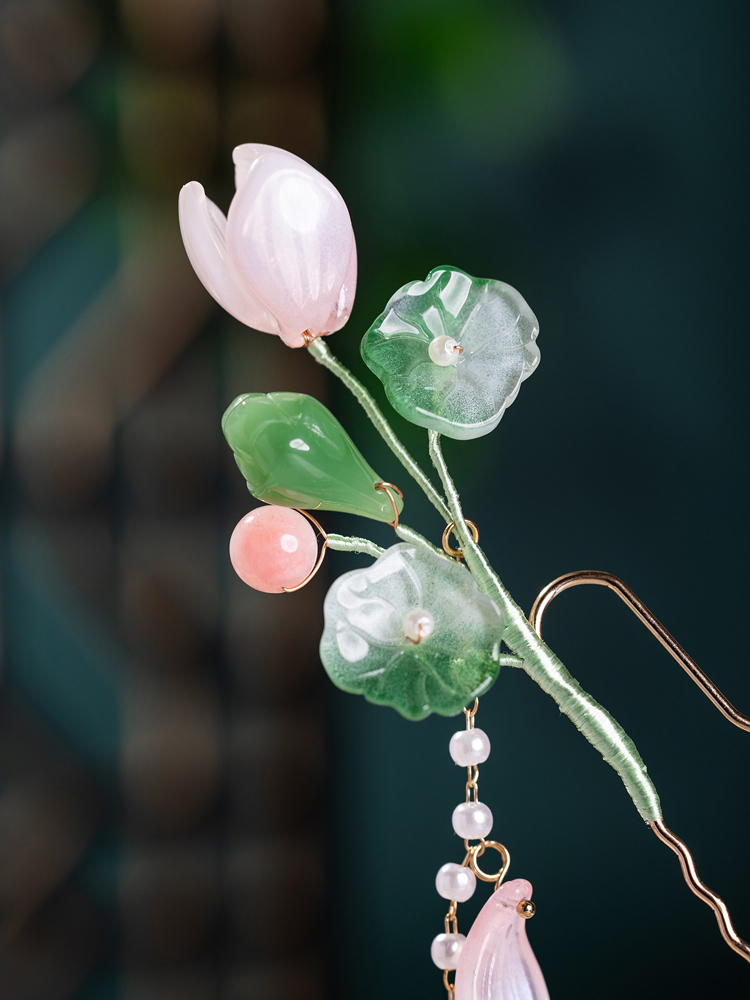 Classical Hanfu Hairpin Lotus Long Tassel Ladies Hair Accessories