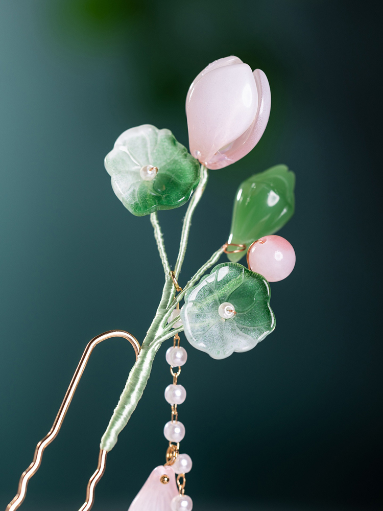 Classical Hanfu Hairpin Lotus Long Tassel Ladies Hair Accessories
