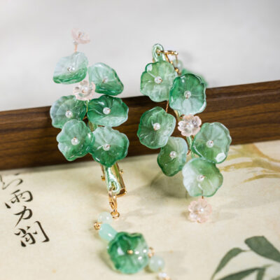 Hanfu Hairpin with Lotus Leaf Tassel Minimalist Hair Accessory for Cheongsam