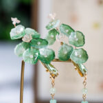 Hanfu Hairpin with Lotus Leaf Tassel Minimalist Hair Accessory for Cheongsam