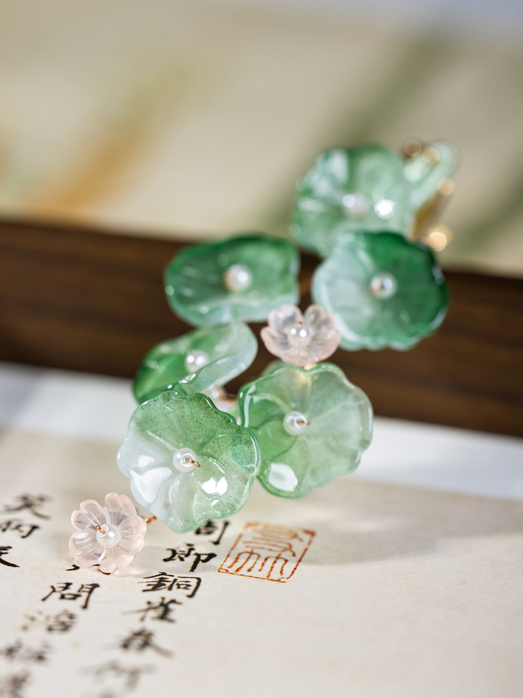 Hanfu Hairpin with Lotus Leaf Tassel Minimalist Hair Accessory for Cheongsam