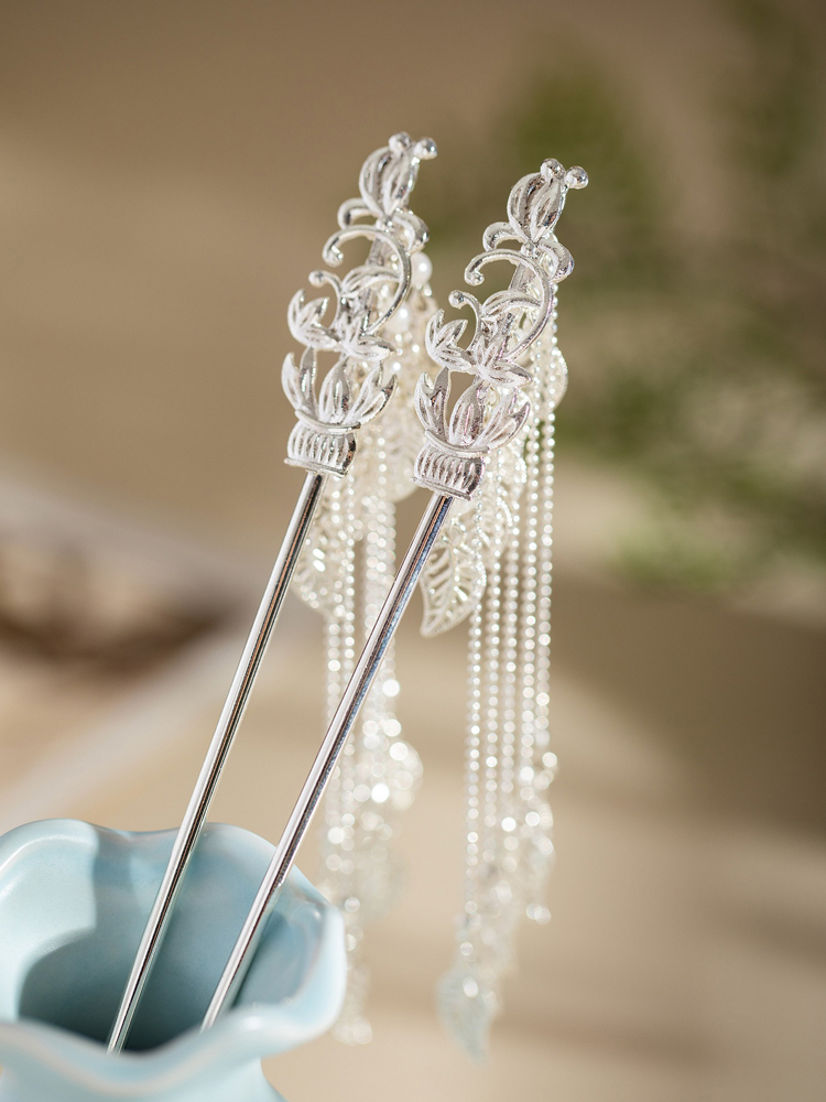 Hanfu Silver Hairpin Classical Ladies Tassel Hair Accessories 