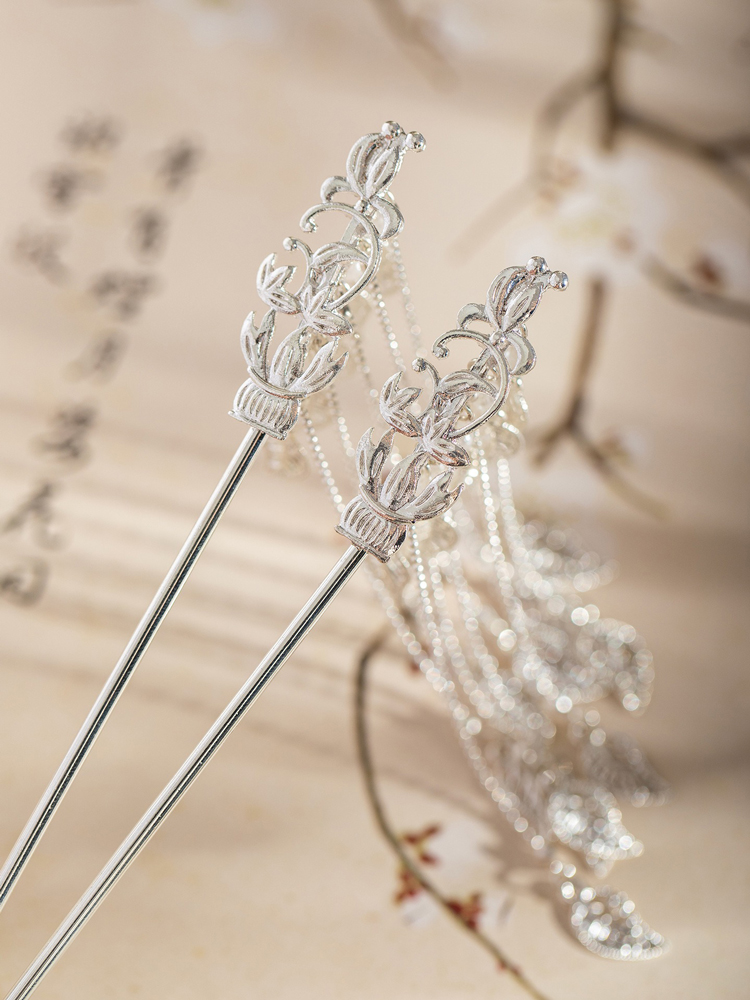 Hanfu Silver Hairpin Classical Ladies Tassel Hair Accessories 