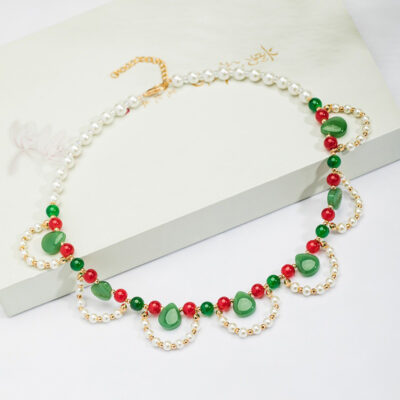 Ladies Vintage Cheongsam Pearl Pendant Double-Layer Necklace Hanfu Accessories