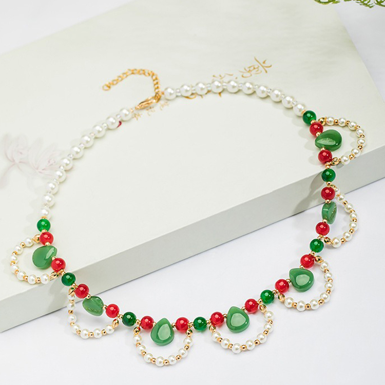 Ladies Vintage Cheongsam Pearl Pendant Double-Layer Necklace Hanfu Accessories