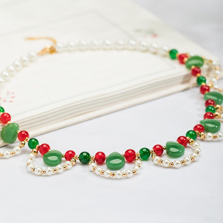 Ladies Vintage Cheongsam Pearl Pendant Double-Layer Necklace Hanfu Accessories
