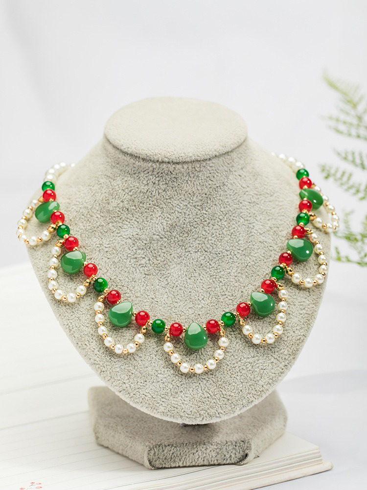 Ladies Vintage Cheongsam Pearl Pendant Double-Layer Necklace Hanfu Accessories