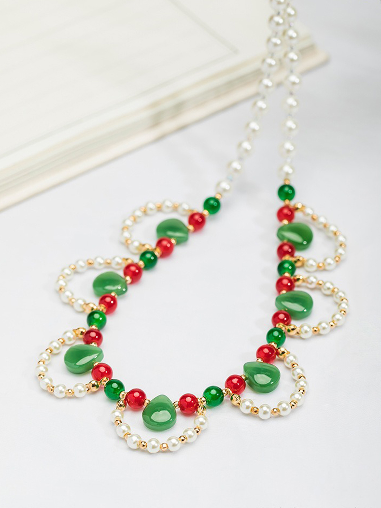 Ladies Vintage Cheongsam Pearl Pendant Double-Layer Necklace Hanfu Accessories