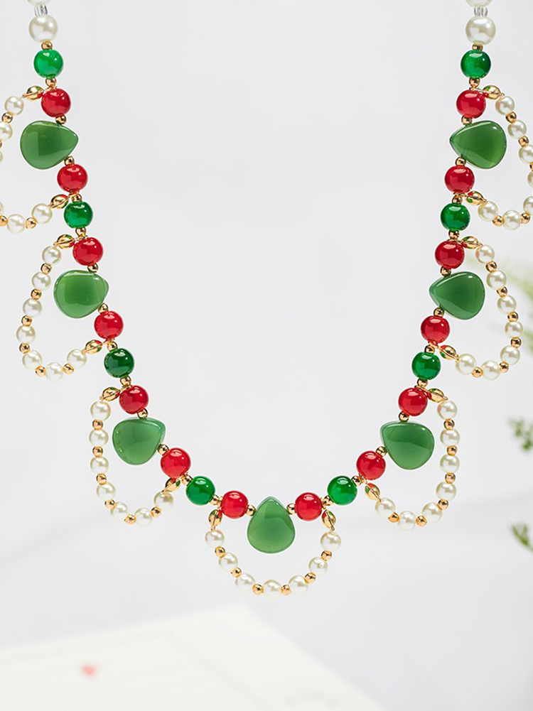 Ladies Vintage Cheongsam Pearl Pendant Double-Layer Necklace Hanfu Accessories