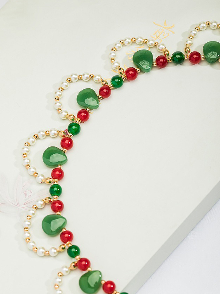 Ladies Vintage Cheongsam Pearl Pendant Double-Layer Necklace Hanfu Accessories