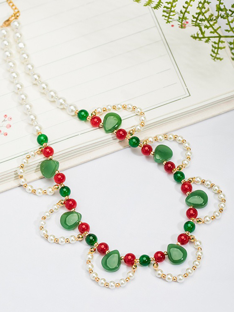 Ladies Vintage Cheongsam Pearl Pendant Double-Layer Necklace Hanfu Accessories