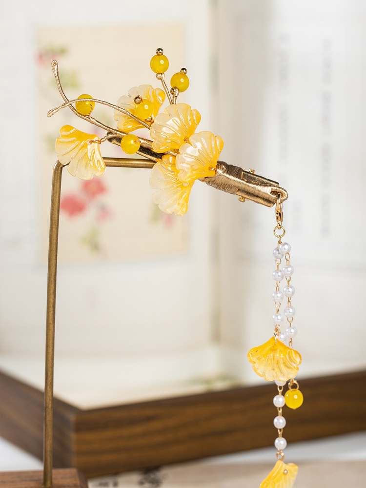 Retro Ginkgo Leaf Tassel Hanfu Hairpin Imperial Court Style Hair Accessory
