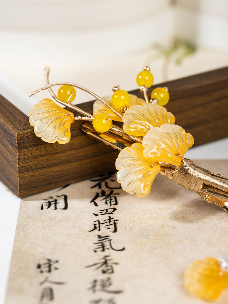 Retro Ginkgo Leaf Tassel Hanfu Hairpin Imperial Court Style Hair Accessory