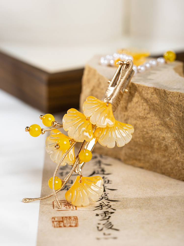 Retro Ginkgo Leaf Tassel Hanfu Hairpin Imperial Court Style Hair Accessory