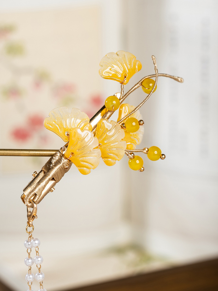 Retro Ginkgo Leaf Tassel Hanfu Hairpin Imperial Court Style Hair Accessory