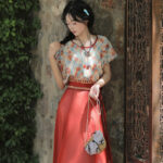 Tang Dynasty Casual hanfu Women Red Long Skirt for Everyday Wear