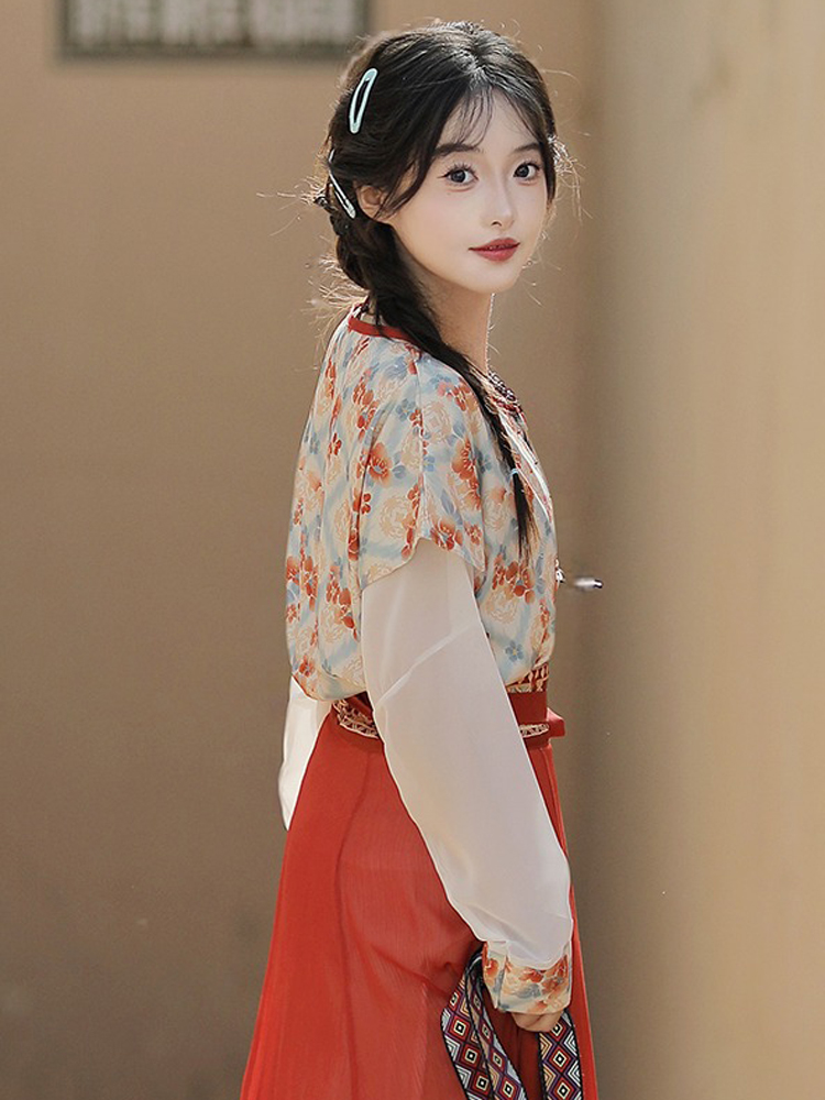 Tang Dynasty Casual hanfu Women Red Long Skirt for Everyday Wear