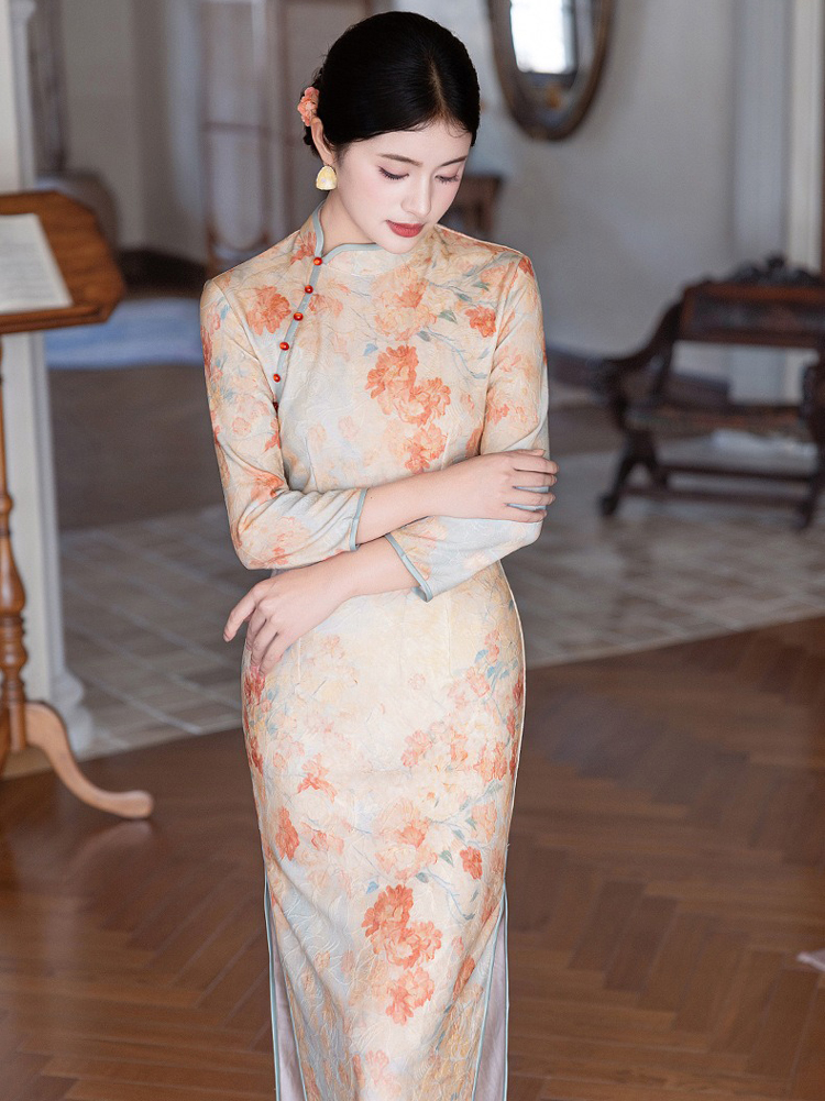 Women Autumn Cheongsam Long Sleeve Daily Qipao Dresses