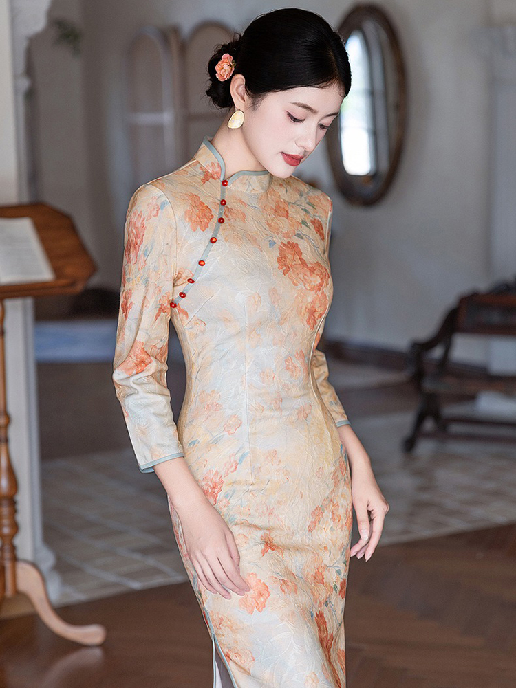 Women Autumn Cheongsam Long Sleeve Daily Qipao Dresses