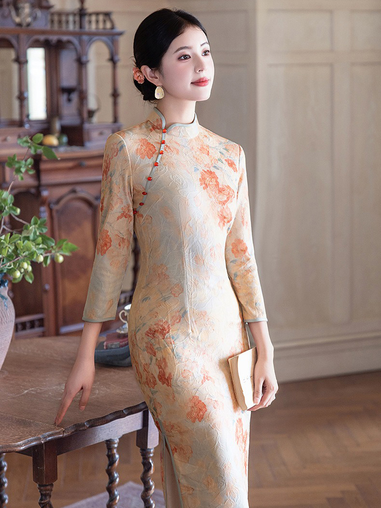 Women Autumn Cheongsam Long Sleeve Daily Qipao Dresses