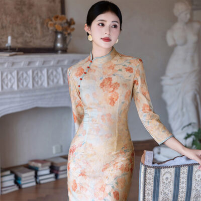 Women Autumn Cheongsam Long Sleeve Daily Qipao Dresses