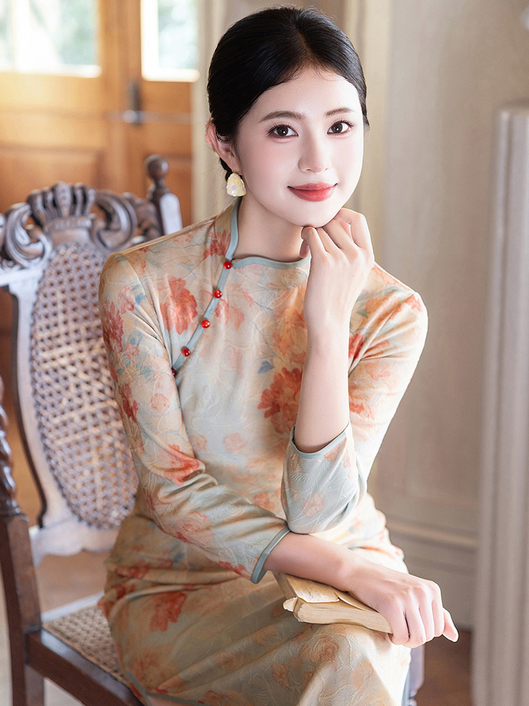 Women Autumn Cheongsam Long Sleeve Daily Qipao Dresses