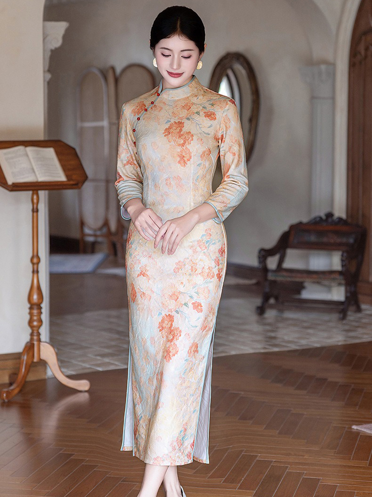 Women Autumn Cheongsam Long Sleeve Daily Qipao Dresses
