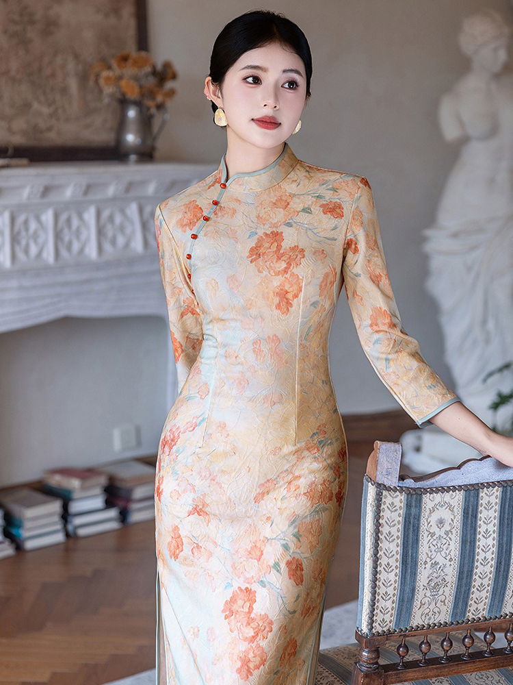 Women Autumn Cheongsam Long Sleeve Daily Qipao Dresses