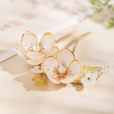Women Gentle Magnolia Flower Hairpin U-Shape Hanfu Accessories
