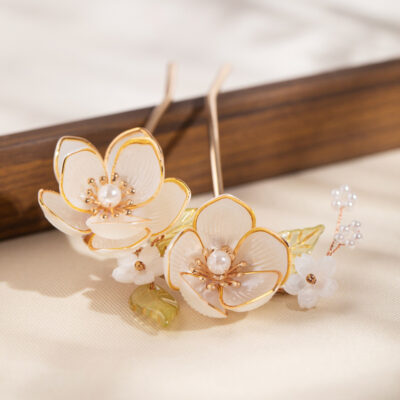 Women Gentle Magnolia Flower Hairpin U-Shape Hanfu Accessories